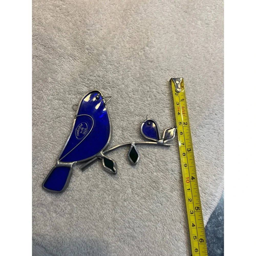 Handcrafted USA Stained Glass Blue Bird Suncatcher Cobalt Blue Window Decor 5.5